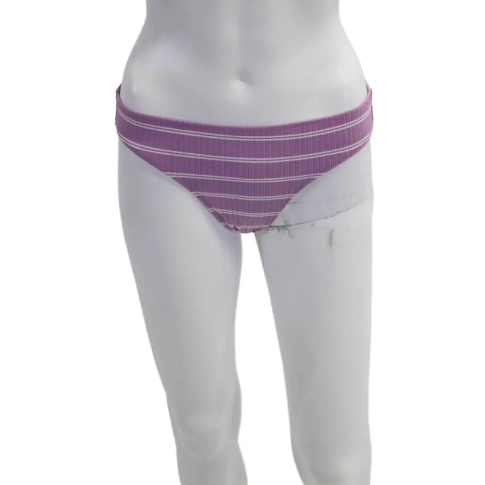 Madewell Womens Full Coverage Ribbed Knit Striped Bikini Bottoms Purple Small